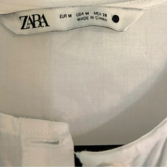 Zara Womens Long Sleeve Tissue Cotton Woven Button Down Top Wide Cuffs sz Med - Picture 2 of 4